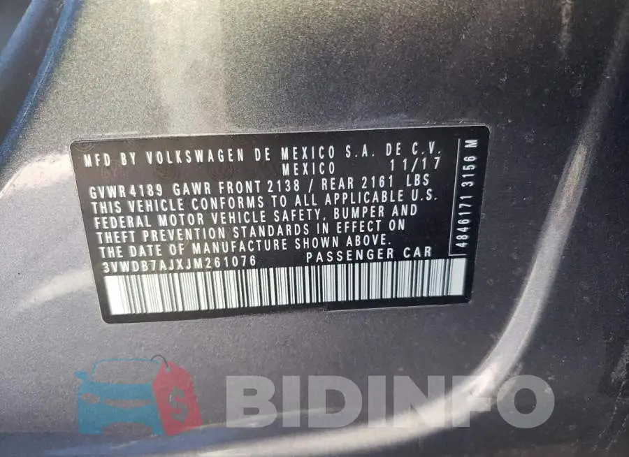 3VWDB7AJXJM261076 Photo# 12