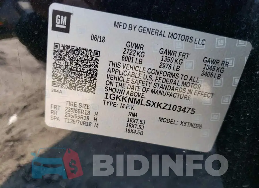 1GKKNMLSXKZ103475 Photo# 13