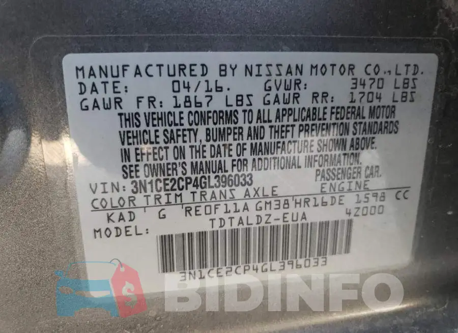 3N1CE2CP4GL396033 Photo# 13