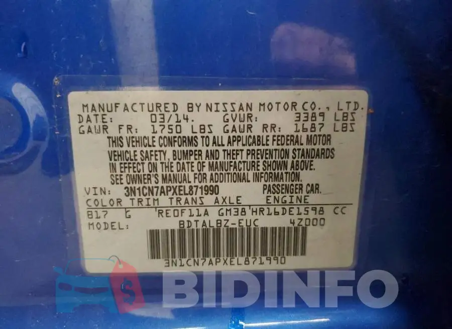 3N1CN7APXEL871990 Photo# 13