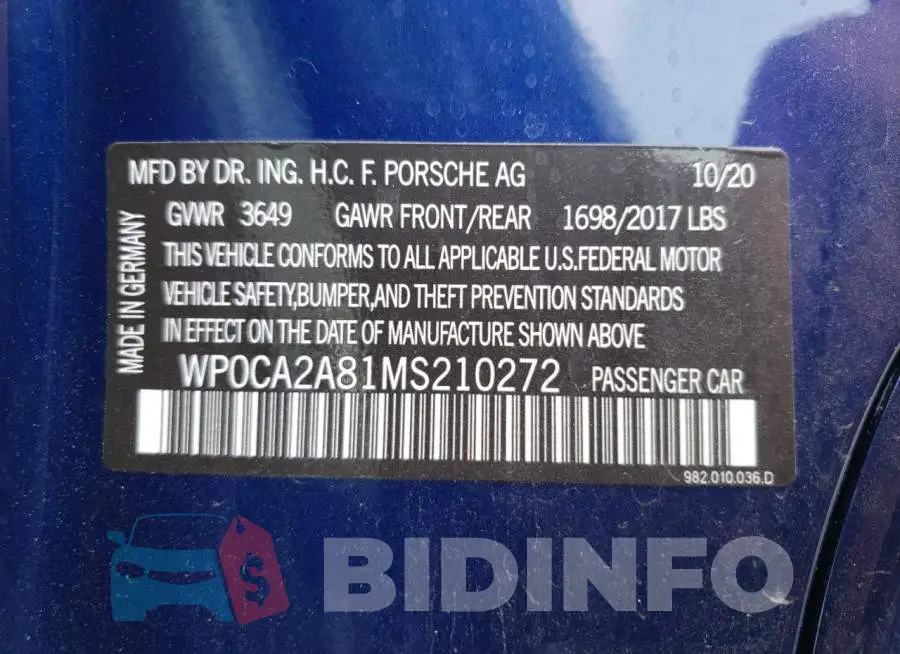 WP0CA2A81MS210272 Photo# 12