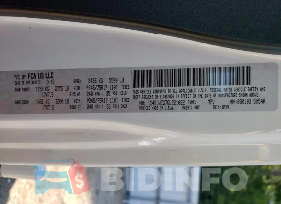 1C4BJWEG7GL221022 Photo# 14