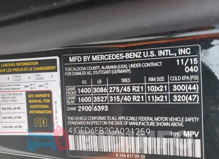 4JGED6EB2GA021259 Photo# 12