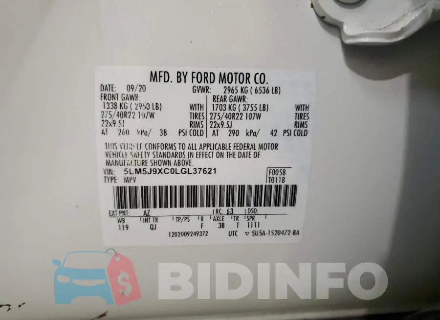 5LM5J9XC0LGL37621 Photo# 13
