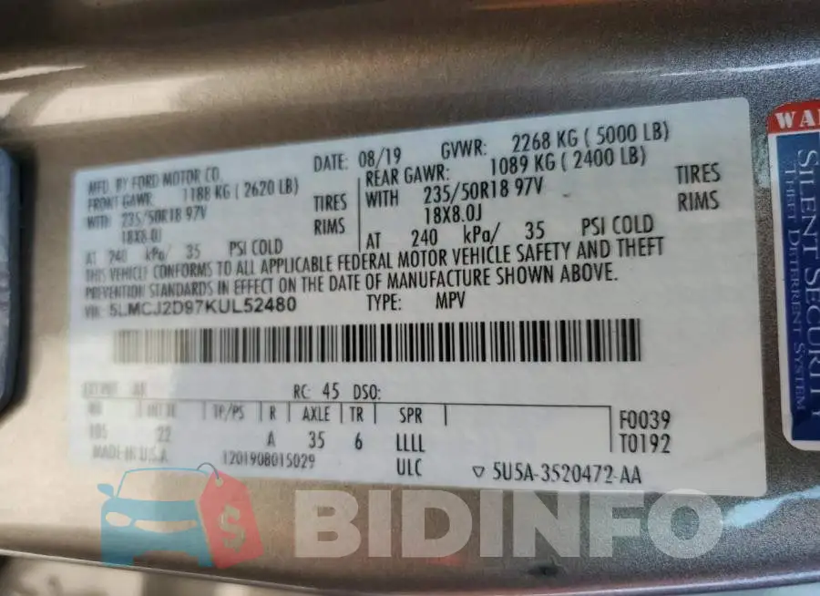 5LMCJ2D97KUL52480 Photo# 14
