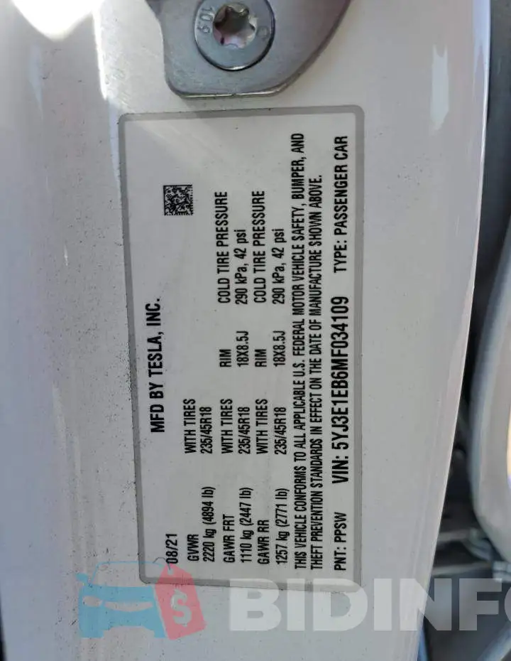 5YJ3E1EB6MF034109 Photo# 12