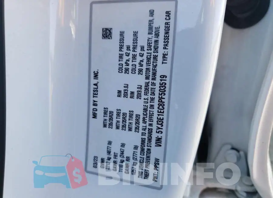 5YJ3E1EC8PF503519 Photo# 13