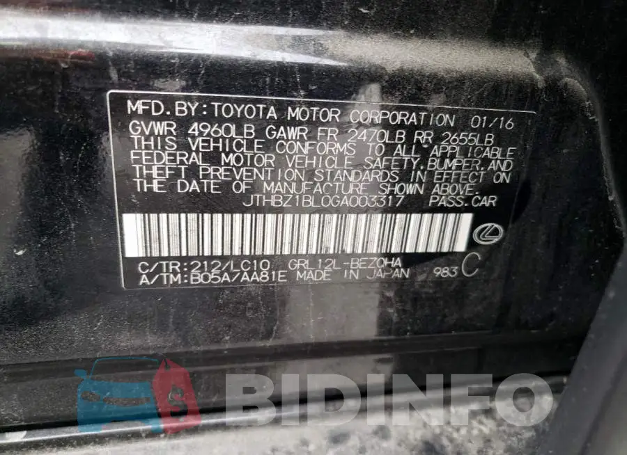 JTHBZ1BL0GA003317 Photo# 12