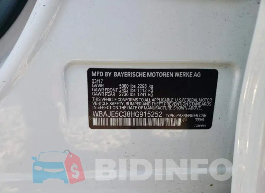 WBAJE5C38HG915252 Photo# 12