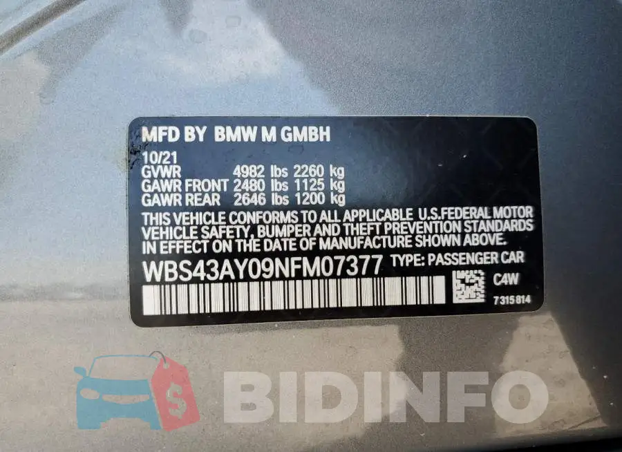 WBS43AY09NFM07377 Photo# 12