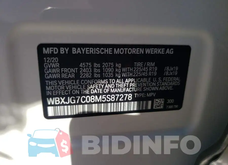 WBXJG7C08M5S87278 Photo# 13