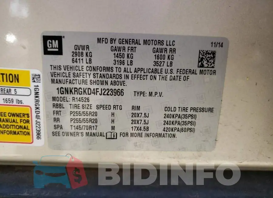 1GNKRGKD4FJ223966 Photo# 13