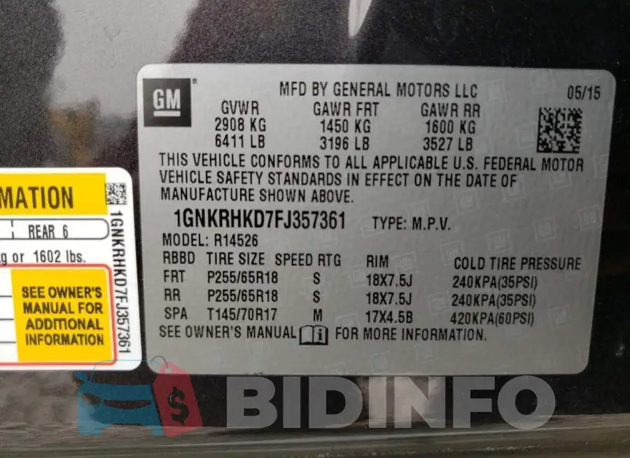 1GNKRHKD7FJ357361 Photo# 12