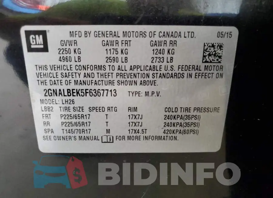 2GNALBEK5F6367713 Photo# 13