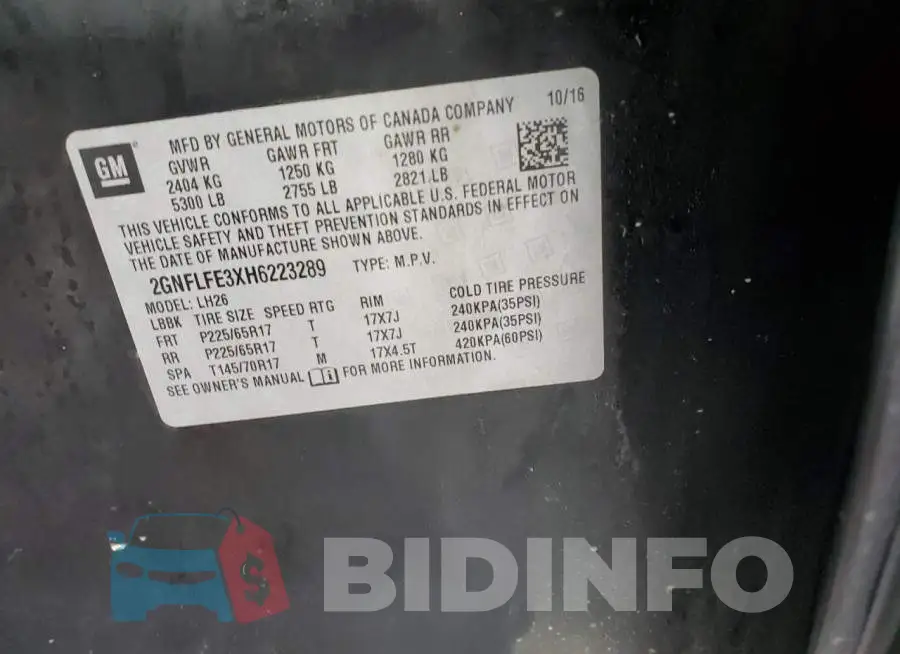 2GNFLFE3XH6223289 Photo# 13