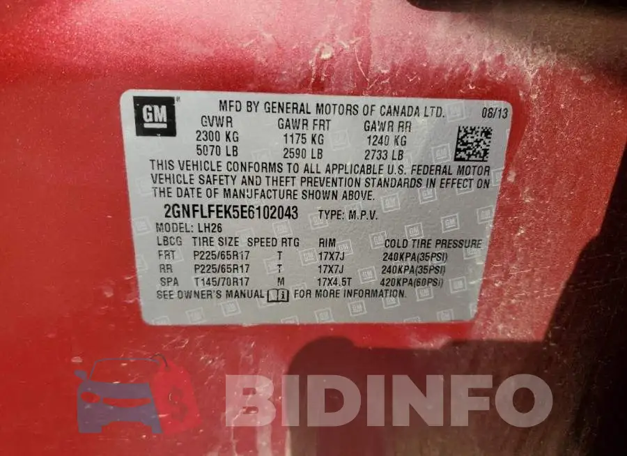 2GNFLFEK5E6102043 Photo# 13