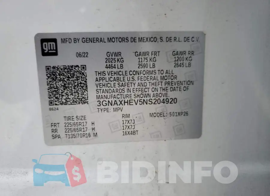 3GNAXHEV5NS204920 Photo# 13