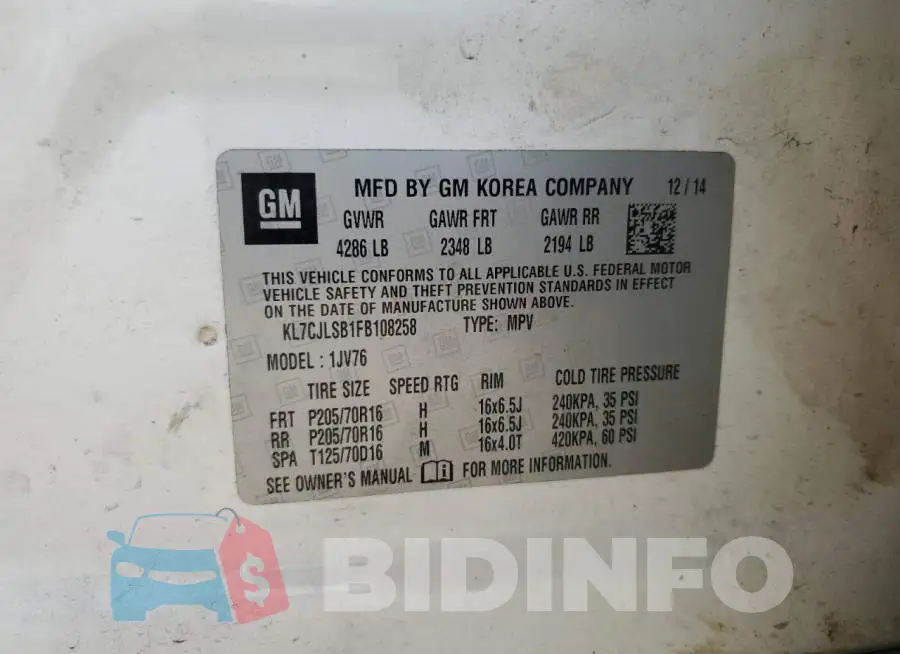 KL7CJLSB1FB108258 Photo# 13