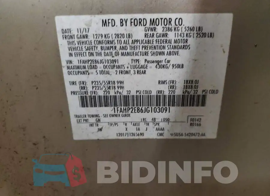 1FAHP2E86JG103091 Photo# 12