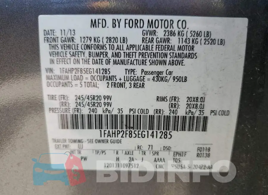 1FAHP2F85EG141285 Photo# 12