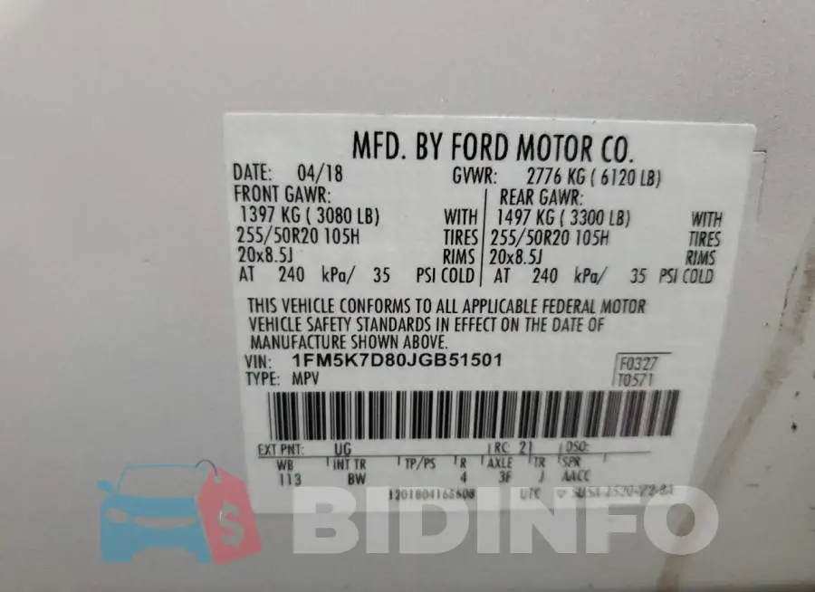 1FM5K7D80JGB51501 Photo# 13