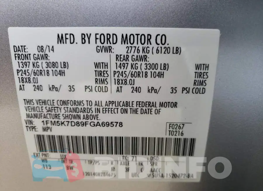 1FM5K7D89FGA69578 Photo# 14