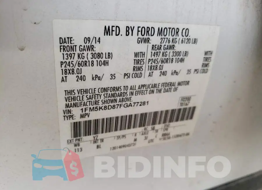1FM5K8D87FGA77281 Photo# 14