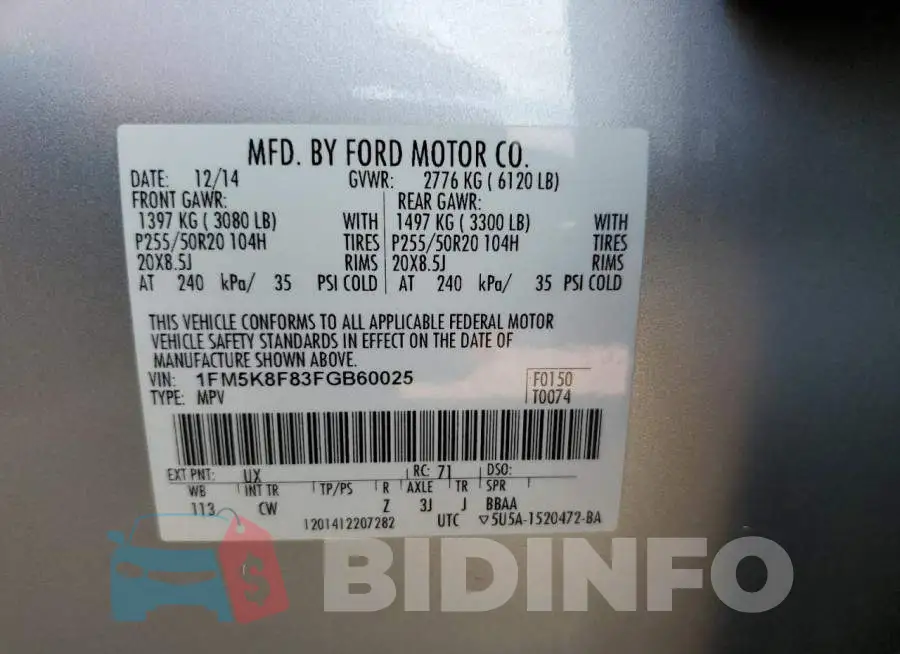 1FM5K8F83FGB60025 Photo# 13