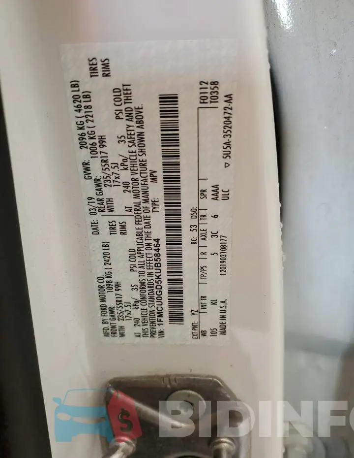 1FMCU0GD5KUB58464 Photo# 13