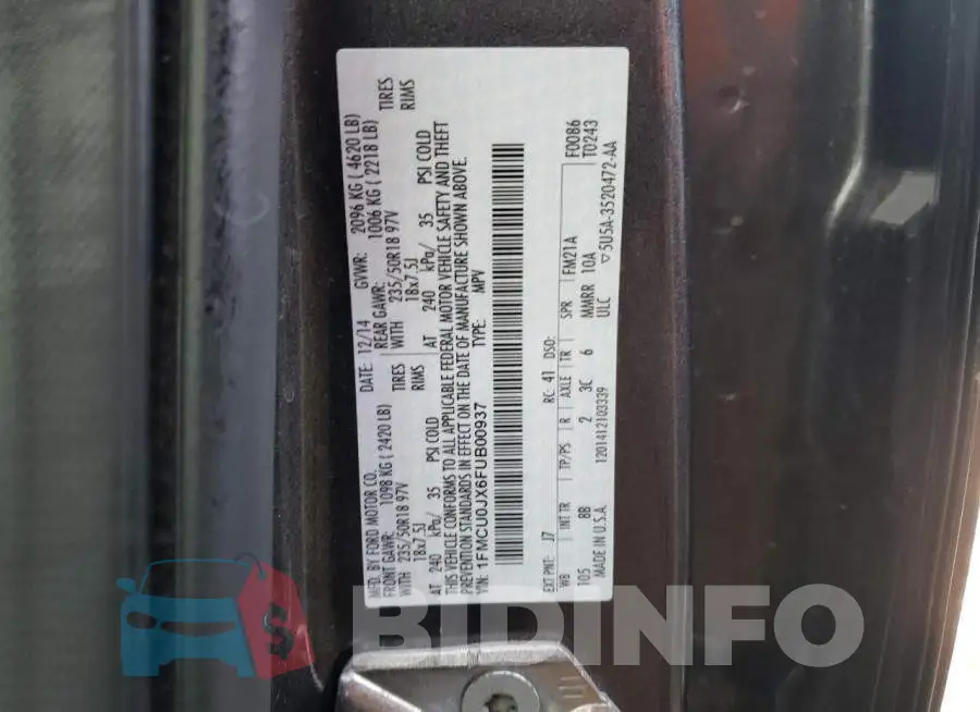 1FMCU0JX6FUB00937 Photo# 12
