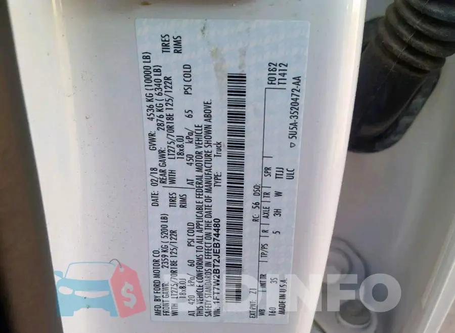 1FT7W2BT2JEB74480 Photo# 10