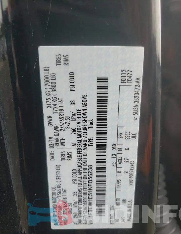1FTEW1E51KFB56238 Photo# 12