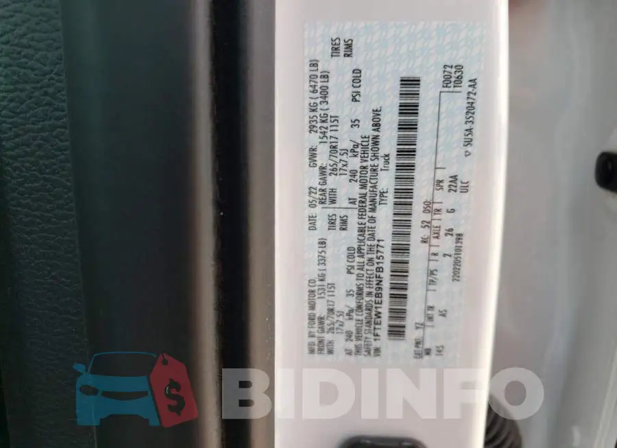 1FTEW1EB9NFB15771 Photo# 12