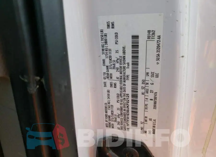 1FTFX1E50JKF02125 Photo# 13