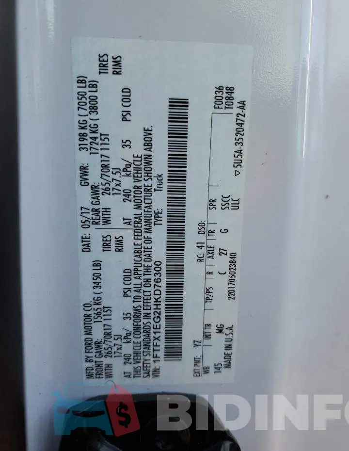 1FTFX1EG2HKD76300 Photo# 13