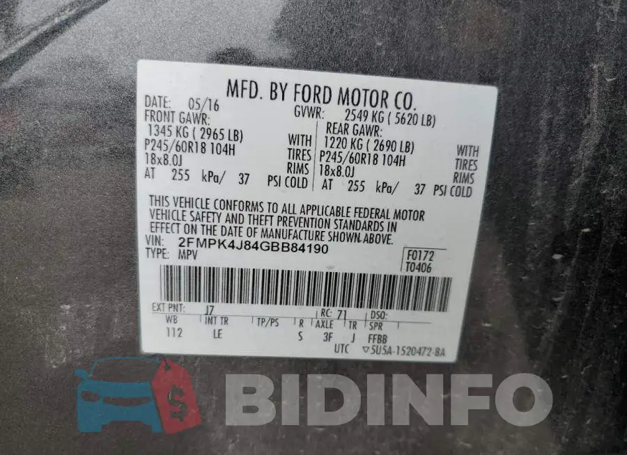 2FMPK4J84GBB84190 Photo# 12