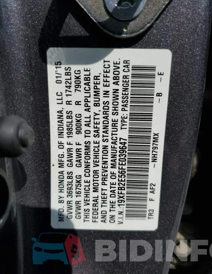 19XFB2E56FE039647 Photo# 12