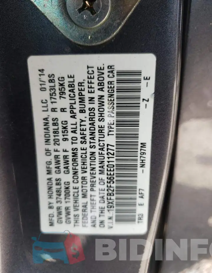 19XFB2F56EE011277 Photo# 12