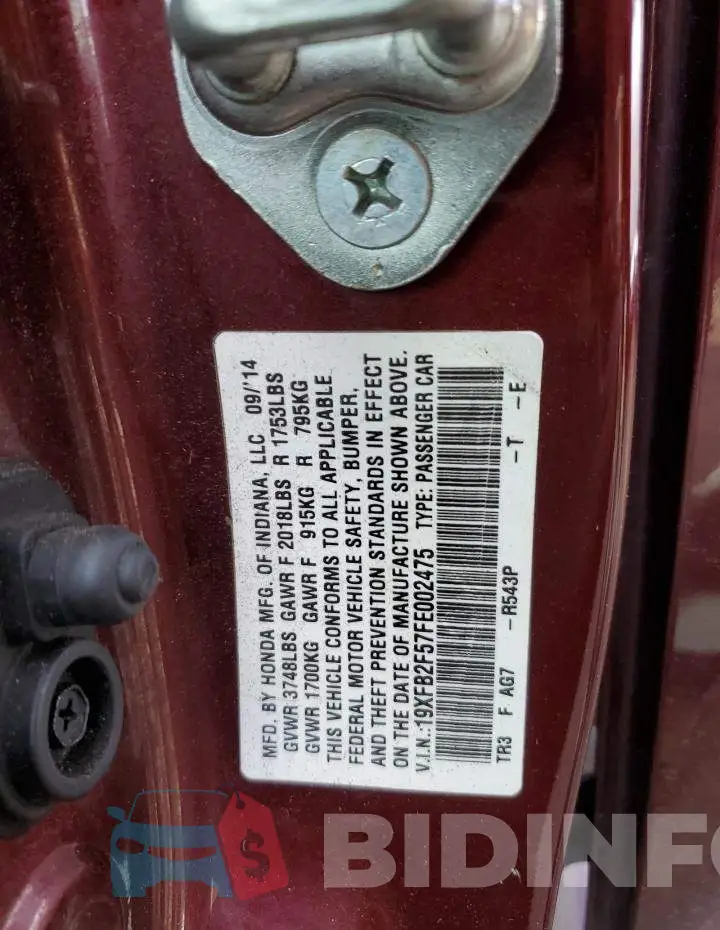 19XFB2F57FE002475 Photo# 12
