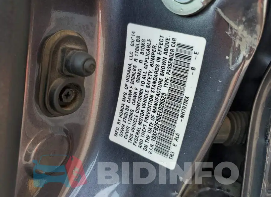 19XFB2F80EE028523 Photo# 12