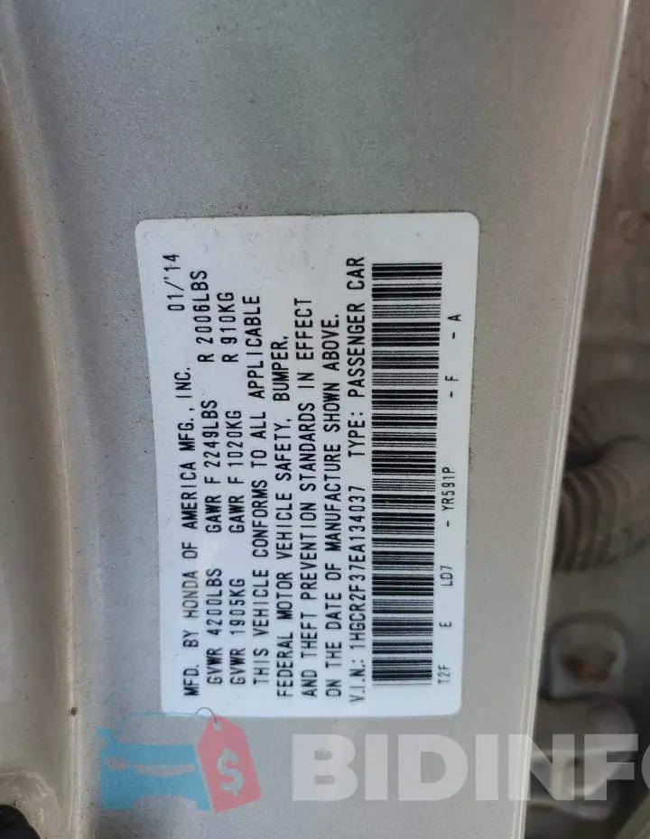 1HGCR2F37EA134037 Photo# 12