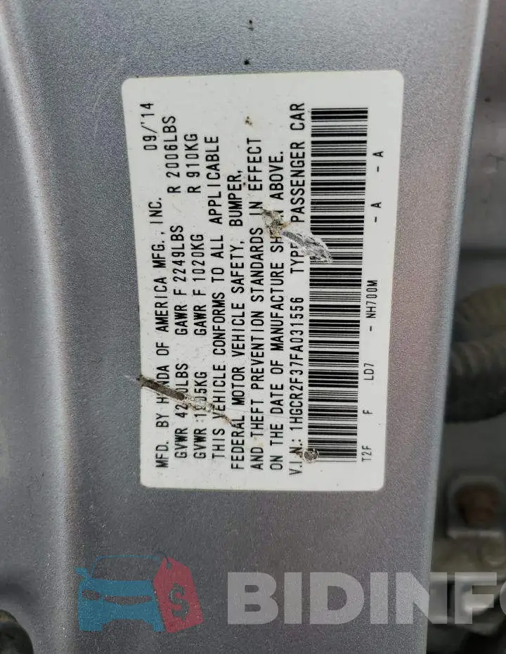 1HGCR2F37FA031556 Photo# 12