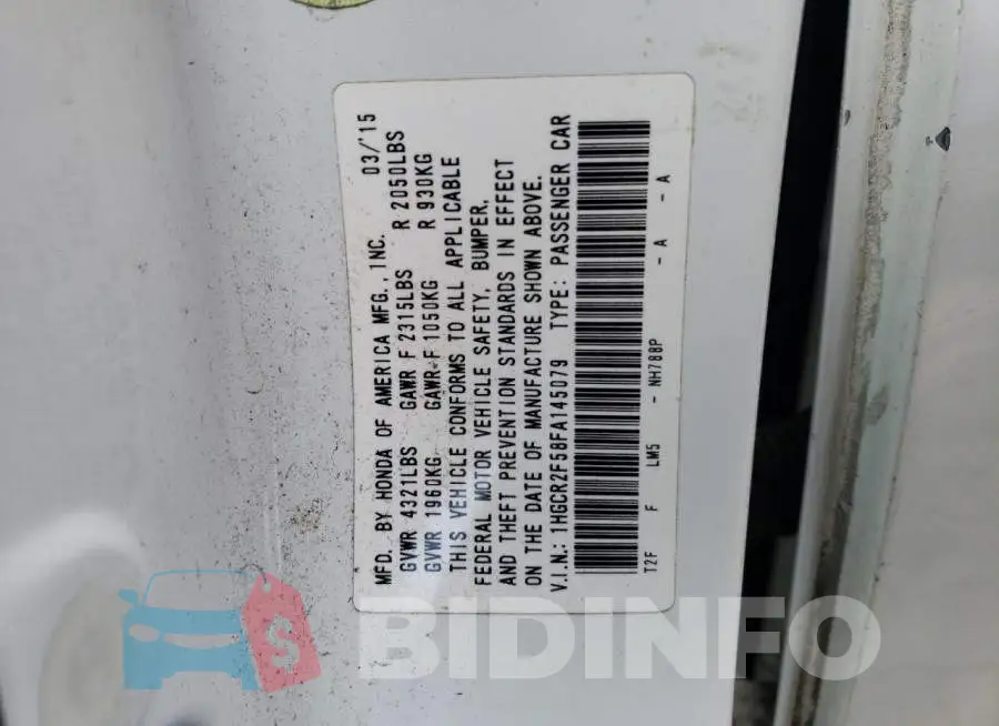 1HGCR2F58FA145079 Photo# 12
