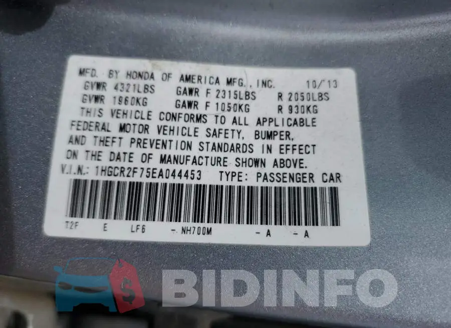1HGCR2F75EA044453 Photo# 12