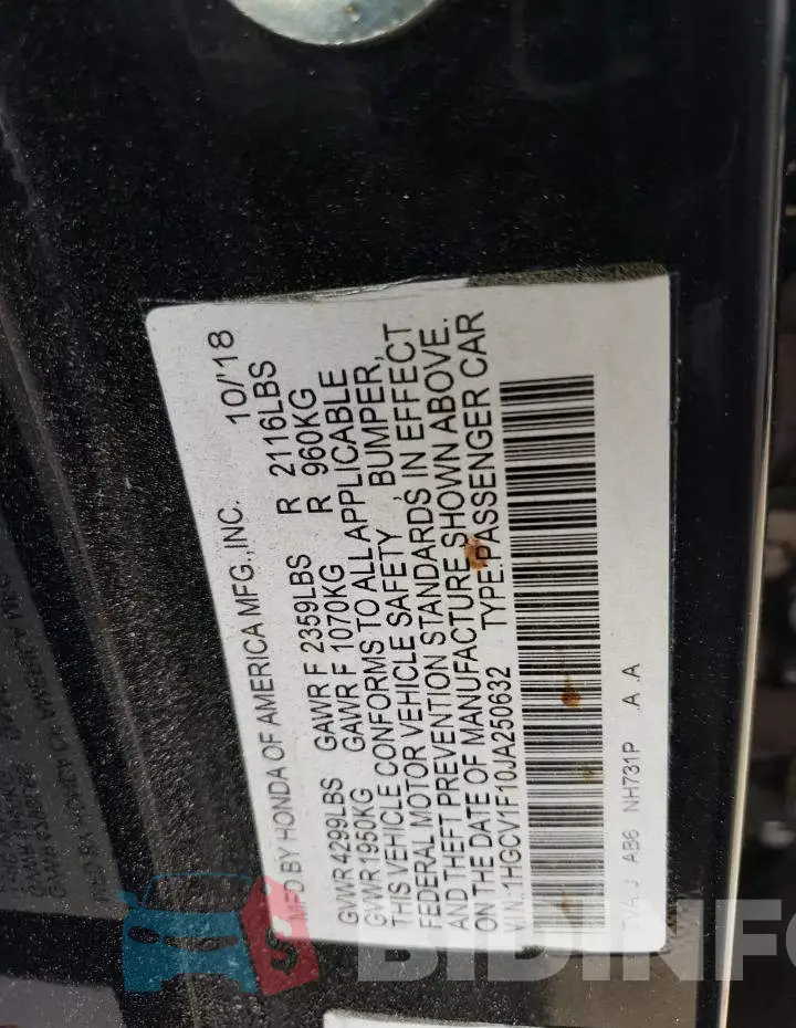 1HGCV1F10JA250632 Photo# 13