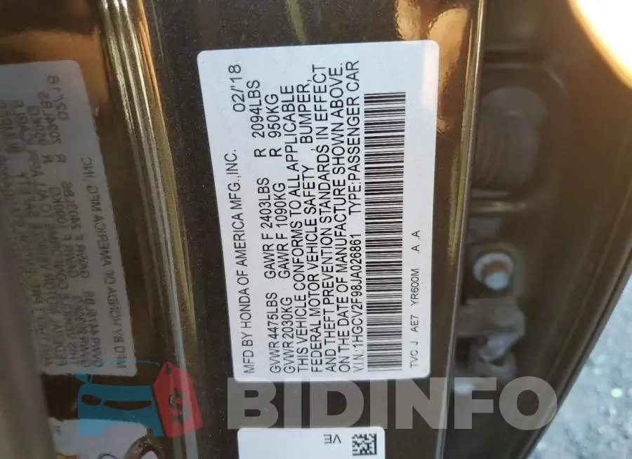 1HGCV2F98JA026861 Photo# 12
