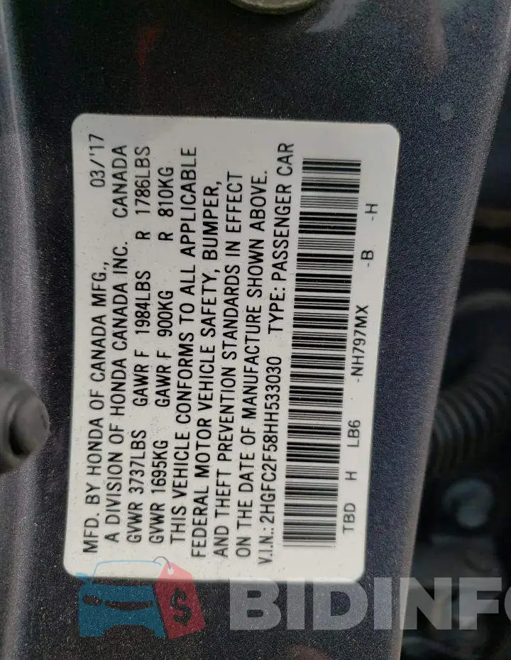 2HGFC2F58HH533030 Photo# 12