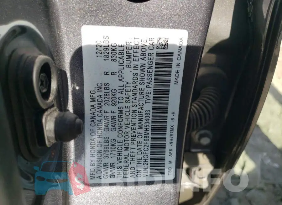 2HGFC2F68MH534083 Photo# 13