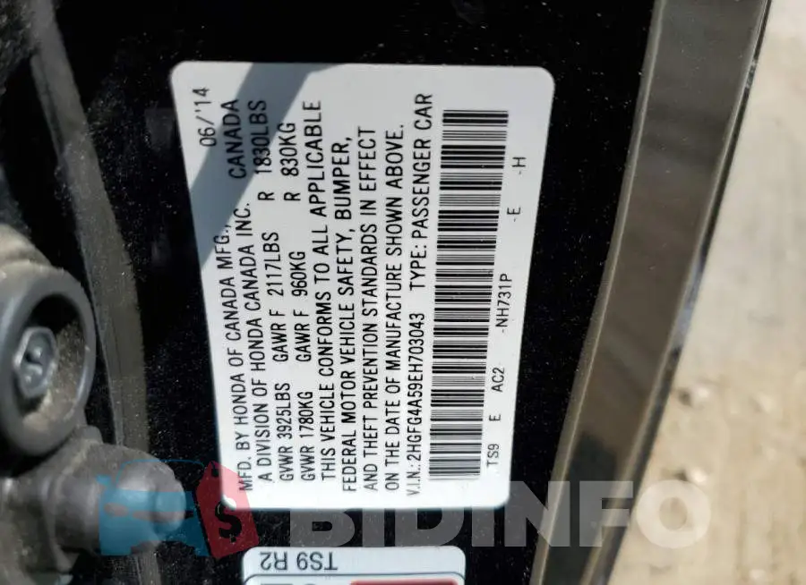 2HGFG4A59EH703043 Photo# 12