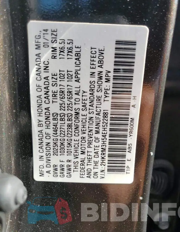 2HKRM3H54EH522881 Photo# 13